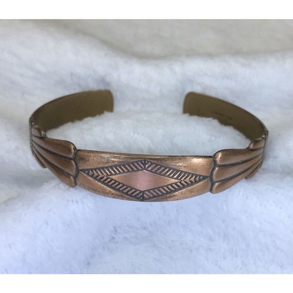 Vintage Southwestern WM Wheeler Solid Copper Cuff Detailed Bracelet Native - Picture 1 of 4